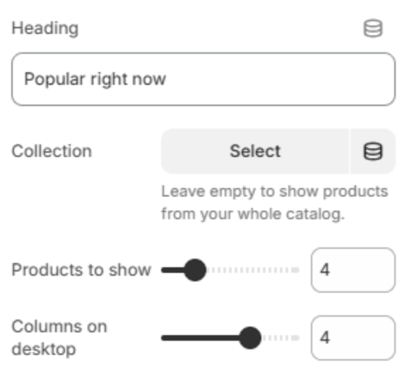 Product suggestions block settings