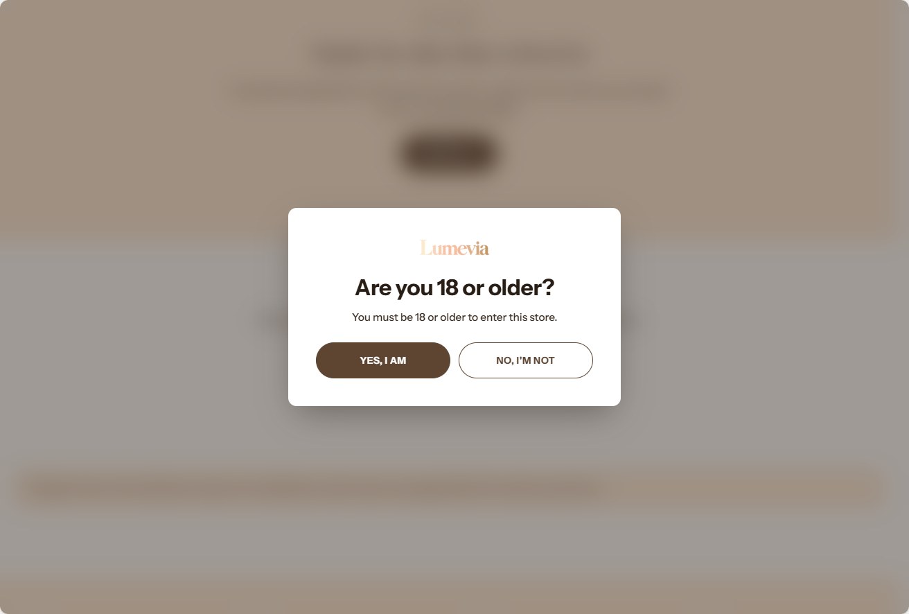 The age verification screen