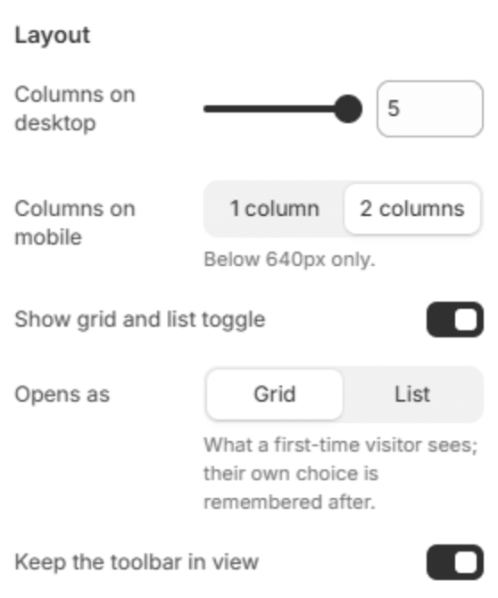 Layout settings