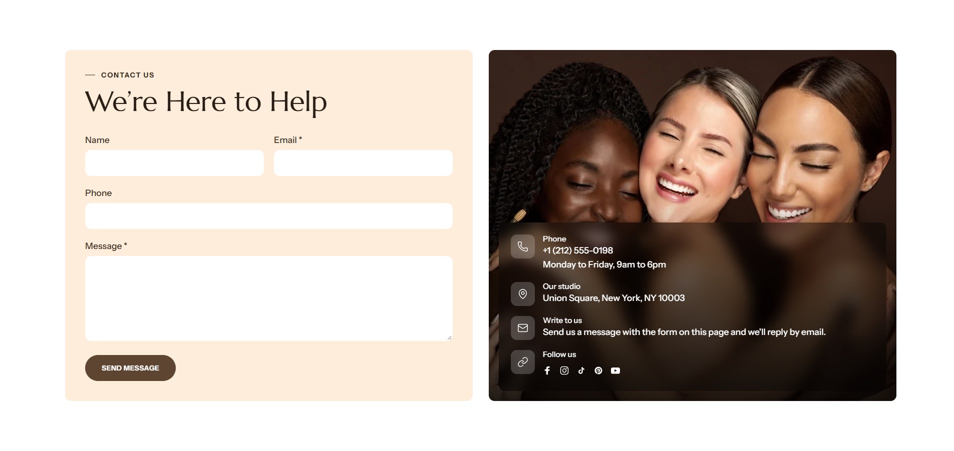 The Contact form section on the Contact page