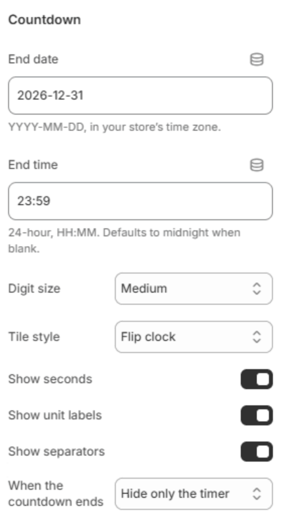 Countdown settings