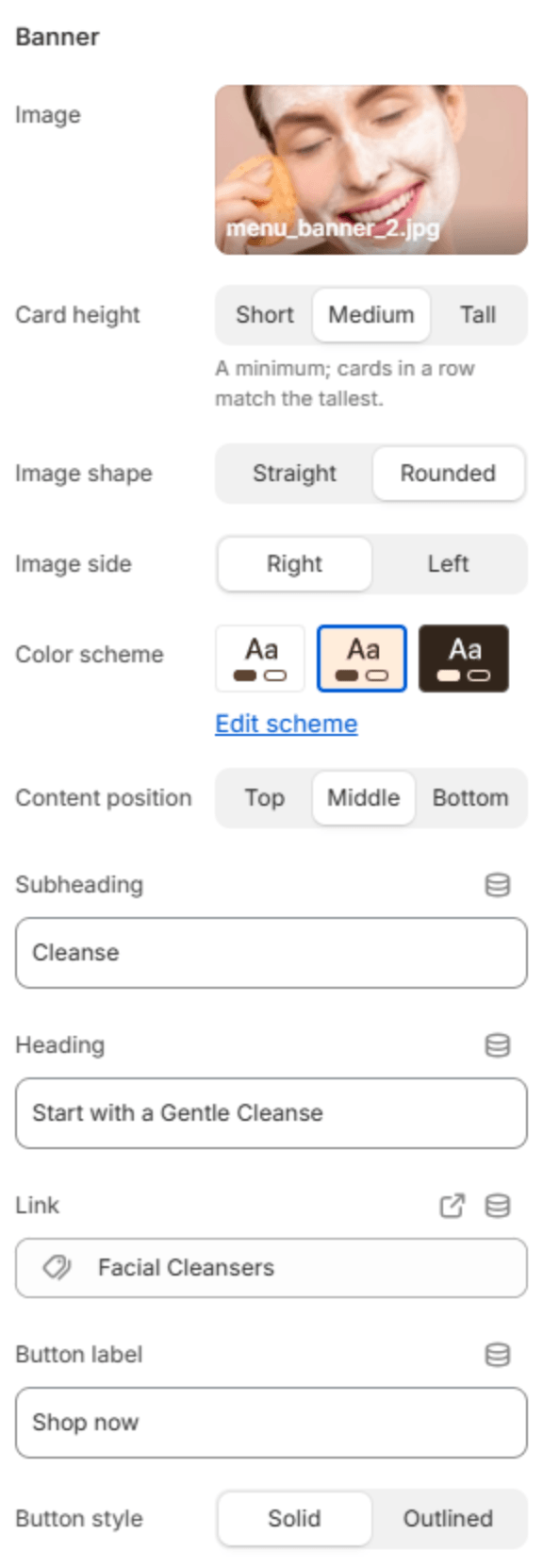 Banner settings