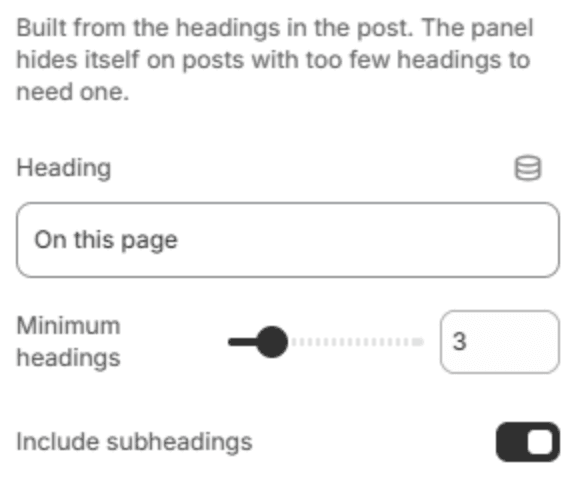 Sidebar contents block settings