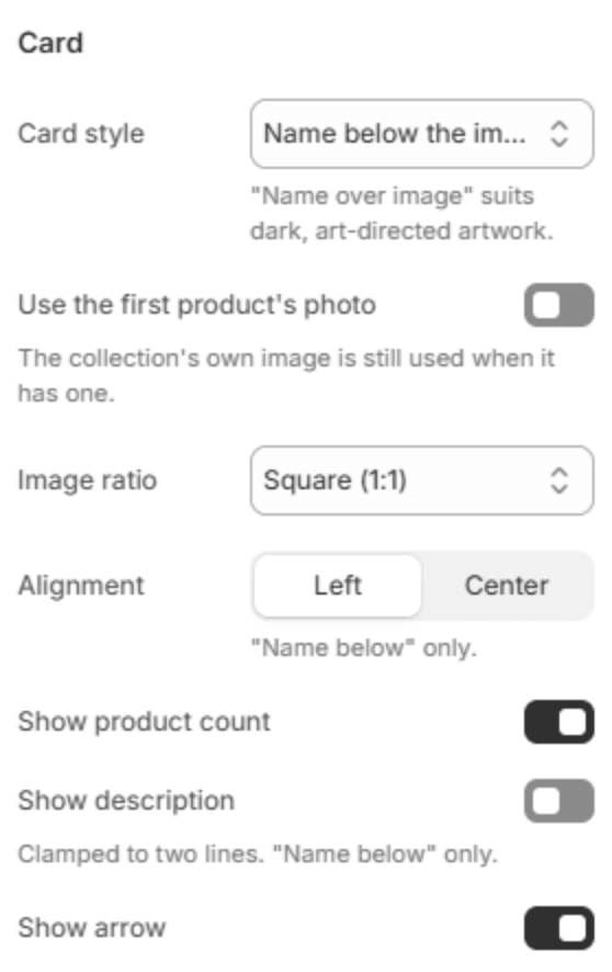 Card settings