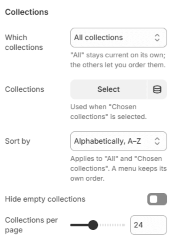 Collection settings