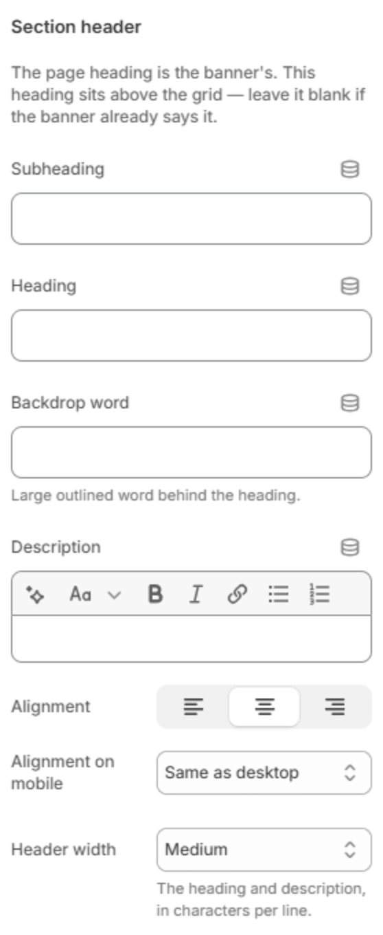 Section header settings