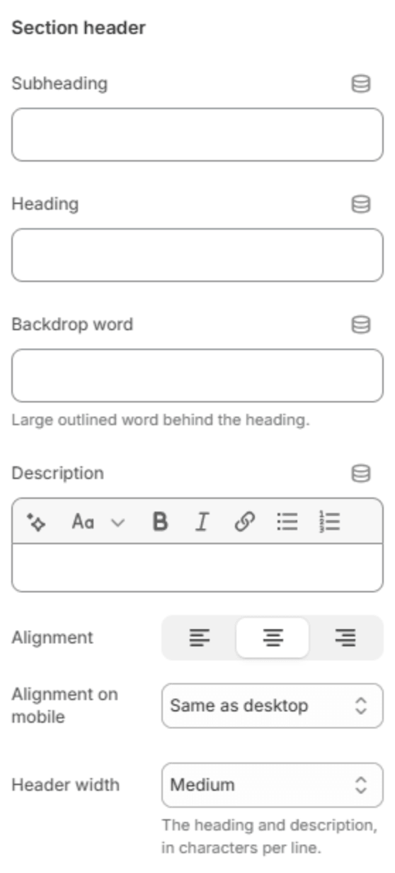 Section header settings