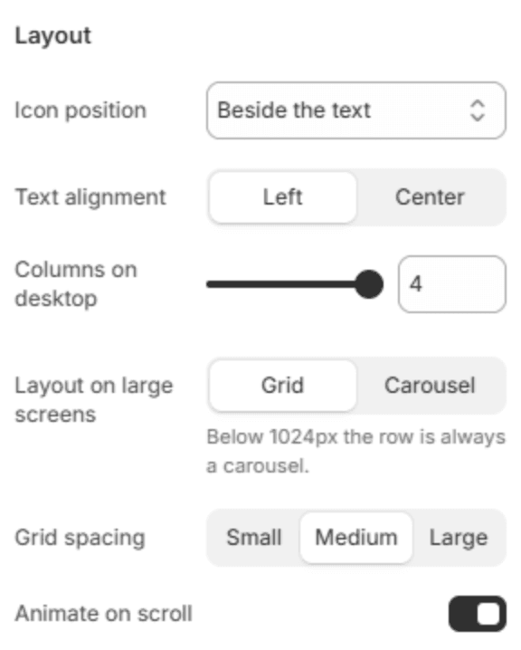 Layout settings