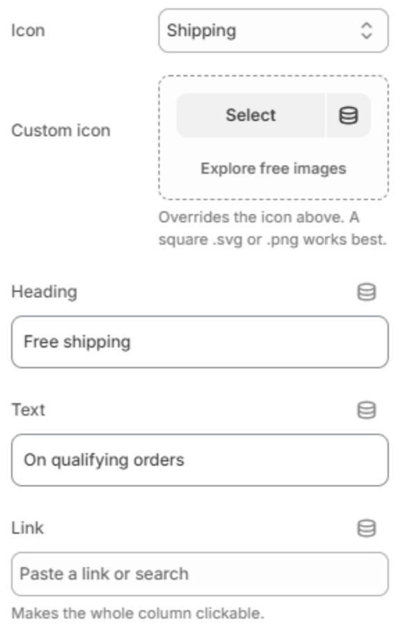 Column block settings