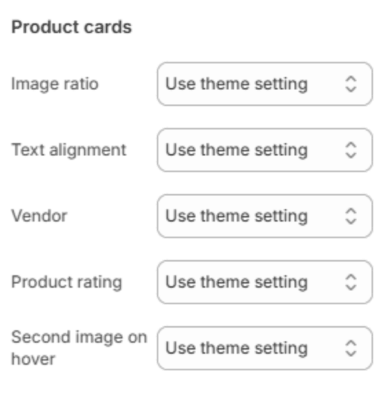 Product card settings