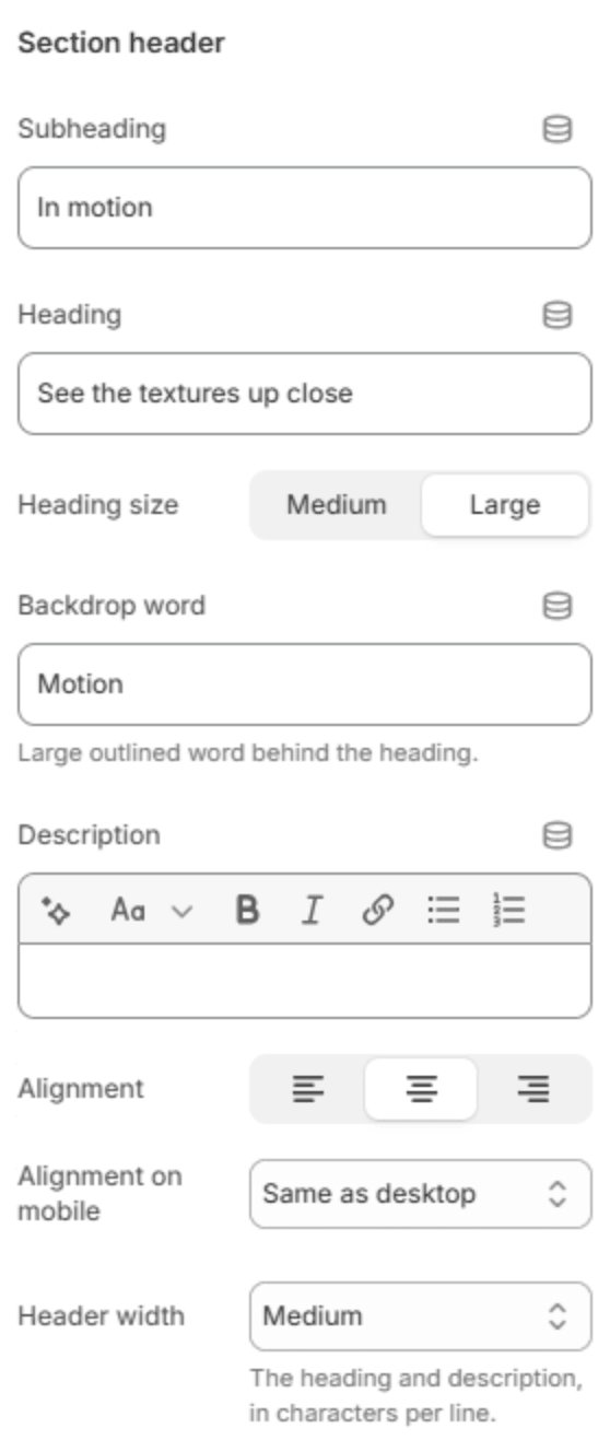 Section header settings