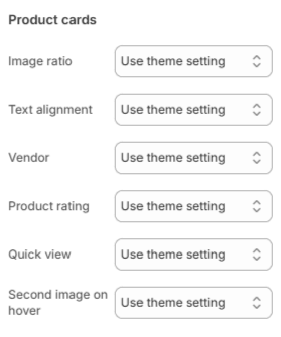 Product card settings
