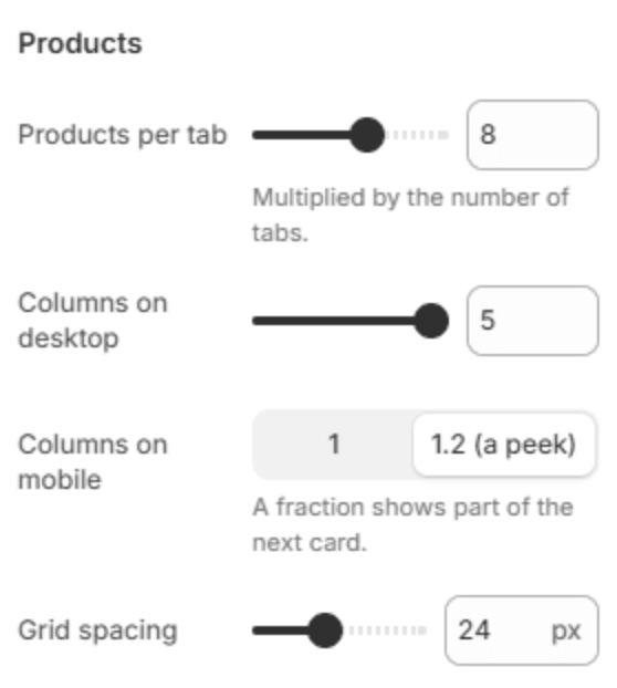 Product settings