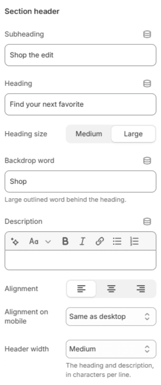 Section header settings