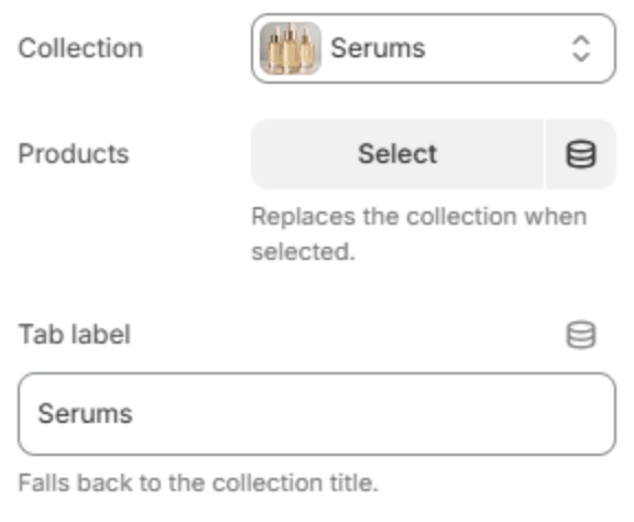 Collection block settings