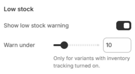 Low stock settings