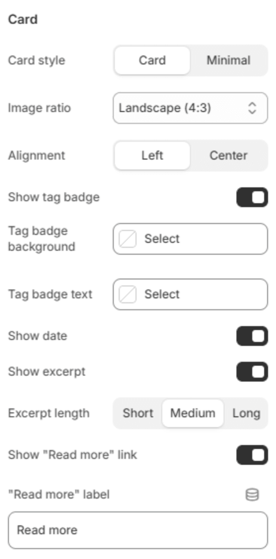Card settings