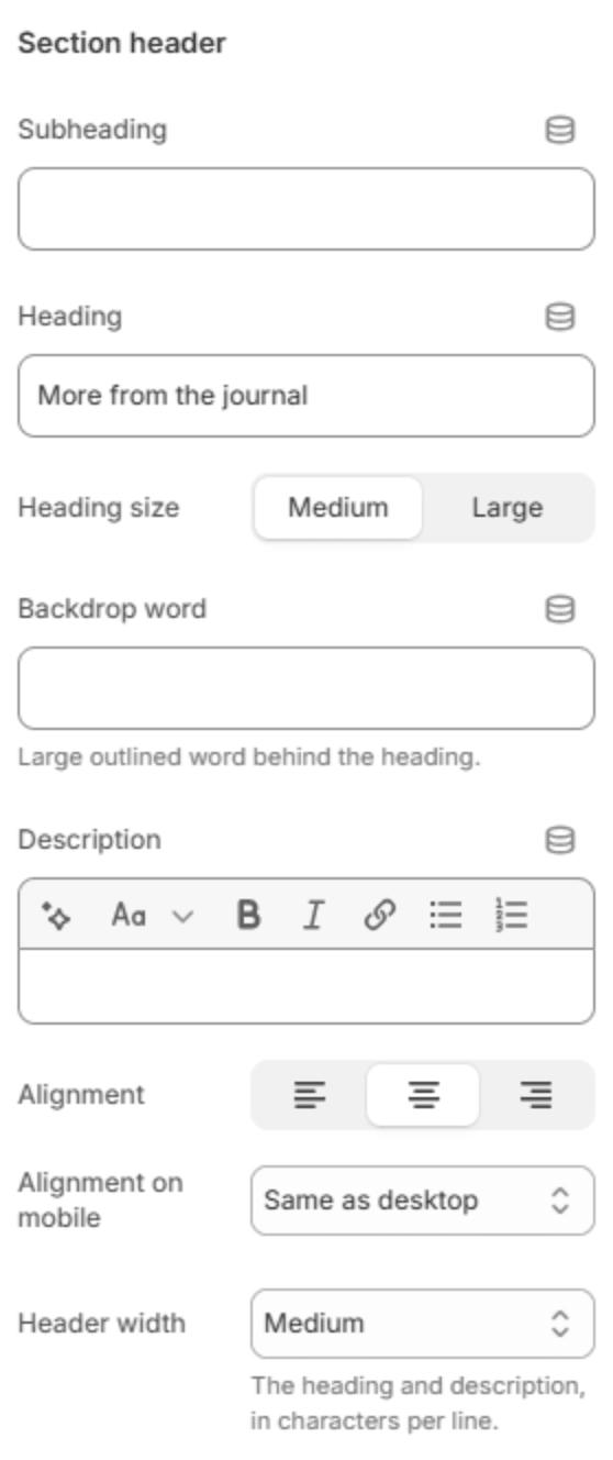 Section header settings