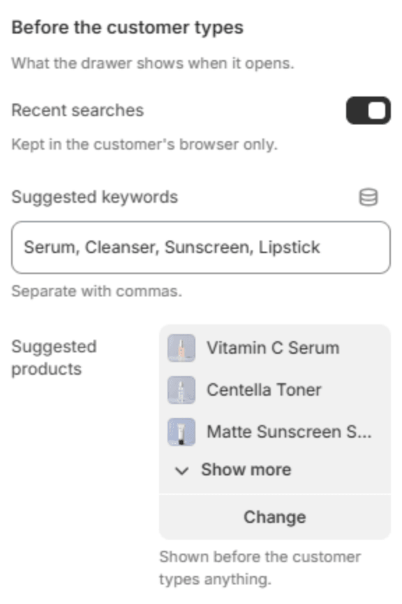 Settings for an empty search