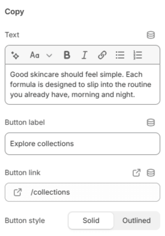 Copy settings