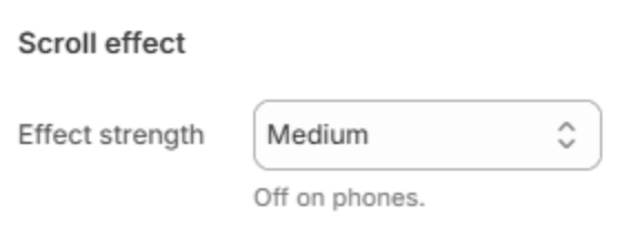 Scroll effect settings