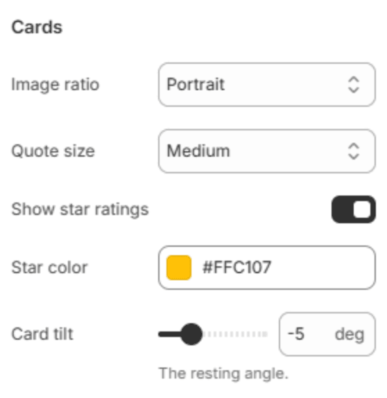 Card settings
