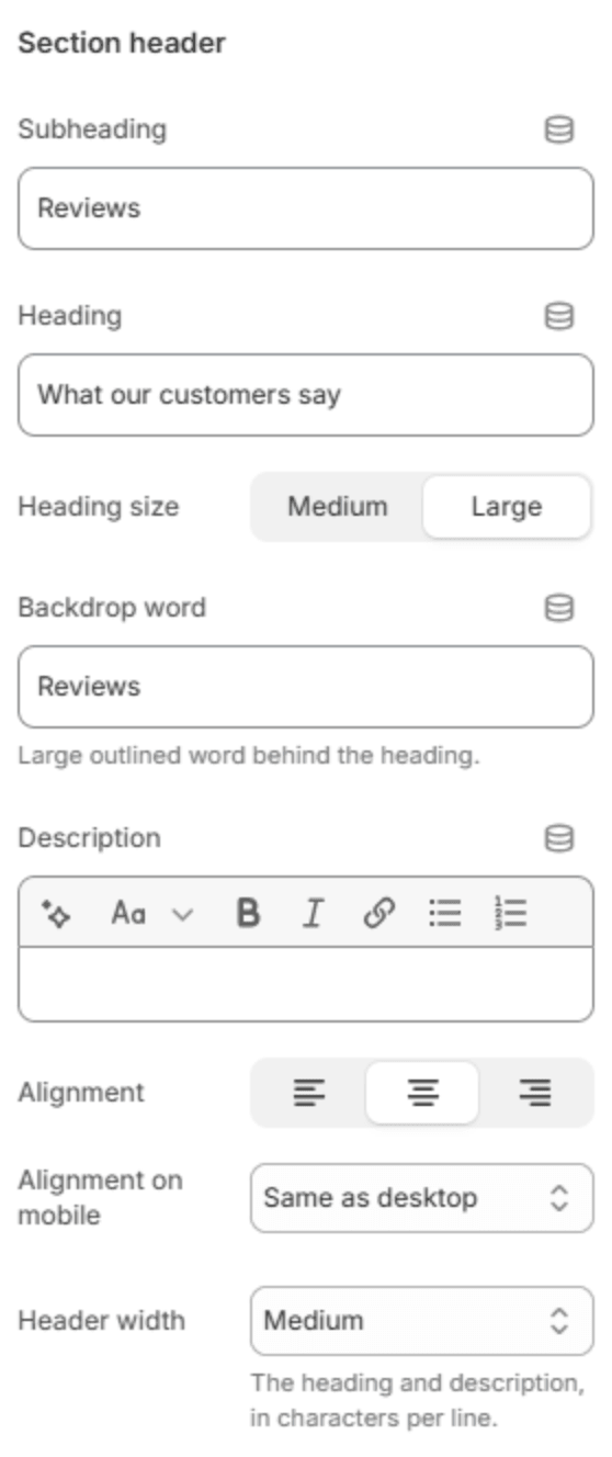 Section header settings